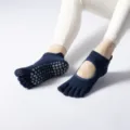 Dark blue non-slip five-toe yoga pilates socks for women, breathable open-back sports socks. - One Size / Full-Toe Navy Blue