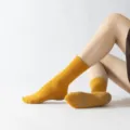 Yellow non-slip yoga socks for women, pilates grip calf socks with dots, comfortable athletic wear. - One Size / Bright Yellow