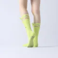 Fluorescent green strap yoga socks with non-slip soles, pilates and fitness dance socks. - One Size / Lemon Green