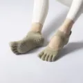 Khaki Five-Toe Pilates Grip Socks for Women, Non-Slip Yoga Socks with Straps for Summer Sports - One Size / Full-Toe Bean Green