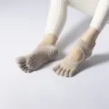 Non-slip pilates yoga socks for women, breathable five toe design with grip dots for training. - One Size / Full-Toe Beige Apricot