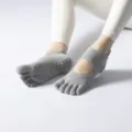 Grey five-toe yoga socks with non-slip grips and cutout back for women fitness workout. - One Size / Full-Toe Cloud Gray