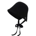 Korean style autumn winter wool bucket hat with ties, comfortable casual black basin hat for women. - 56-60cm (One Size) / Black