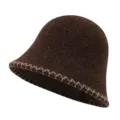 Kompso kafeti mallino kapelo bucket me geometriko pleto cheilos gia gynaikes - 56-60cm (Ένα Μέγεθος) / Καφέ