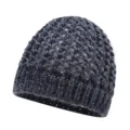 Dark grey knitted beanie for women, hollow mesh crochet wool hat with ribbed brim stylish. - One Size / Navy Blue