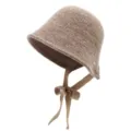 Womens winter warm knitted bucket hat wool chin tie basin hat camel color variant item - 56-60cm (One Size) / Khaki