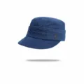Berretto da cadetto in denim blu da donna, elegante tesa larga, cappello piatto casual tinta unita. - Taglia unica / Cappello da Equitazione Pieghettato (A-FFJ02972) / Blu scuro