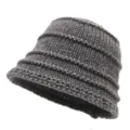 Dark gray knitted bucket hat with horizontal pleats, stylish textured winter basin cap. - 56-60cm (One Size) / Gray