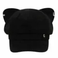 Women cute cat ear octagonal hat black sweet painter beret casual visor cap stylish accessory - 54-58cm (One Size) / Black