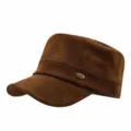 Korean retro flat top cadet hat brown suede military hat stylish duckbill hat women autumn winter - 54-58cm / Coffee