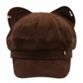 Brown cat ear beret hat sweet octagonal hat vintage painter hat for autumn use - 54-58cm (One Size) / Coffee