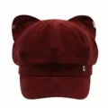 Autumn winter cute cat ear octagonal cap sweet painter hat casual letter visor beret hat - 54-58cm (One Size) / Burgundy
