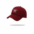 Casquette de baseball vintage en coton lave avec broderie de lettres, chapeau de soleil courbe. - Réglable / Bordeaux