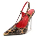 Sexy pointed toe leopard print slingback high heels with metal stiletto heel for women. - 35 / Apricot