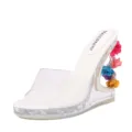 Transparente PVC High Heel Sandalen mit bunten Blumen Anhänger und Keilabsatz Weiss - 35 / Weiß