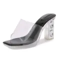 Klare transparente Riemen Strass klobige High Heel Plateau Pantoletten Schuhe Neu. - 35 / Schwarz
