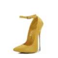 Yellow patent leather stiletto high heels with pointed toe, metal heel, and ankle strap variant - 35 / Yellow