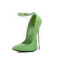Green patent leather pointed toe stiletto high heels with ankle strap and metal heel - 35 / Green