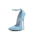 Light blue patent leather pointed toe stiletto high heels with delicate ankle strap. - 35 / Sky Blue