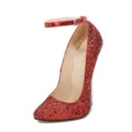 Zapatos de tacon alto con purpurina roja punta fina mujer fiesta elegantes sexy - 35 / Rojo