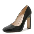 Elegant black patent leather square toe block high heel shoes for women variant style. - 35 / Black