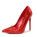 Red glossy patent leather pointed toe stiletto high heels for women party wedding. - 35 / Red