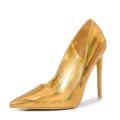 Elegant golden pointed toe stiletto high heels for women, shiny mirror finish party shoes. - 35 / Gold