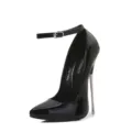 Black patent leather pointed toe stiletto high heel ankle strap pumps sexy women shoes - 35 / Black