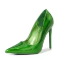 Green patent leather pointed toe stiletto high heels elegant fashion women dress shoes - 35 / Green