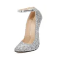 Zapatos de tacón de aguja con purpurina plateada y tira en el tobillo para mujer. - 35 / Plateado