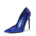 Blue pointed toe stiletto high heels, glossy patent leather pumps for women party shoes. - Sapphire Blue