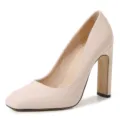 Elegant women square toe patent leather chunky high heels fashion party wedding shoes - 35 / Apricot
