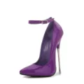 Purple patent leather stiletto high heels with ankle strap, sexy pointed toe variant. - 35 / Purple