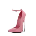 Pink patent leather pointed toe stiletto high heels with stylish ankle strap and slim metal heel. - 35 / Pink