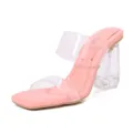 Summer new transparent block heel sandals women clear strap pink high heels casual shoes - 36 / Pink