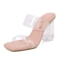 Sandalias de mujer con tacon alto transparente, zapatos de verano de tacón ancho claro. - Albaricoque