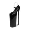 Black patent leather extreme platform stiletto high heels pole dancing shoes with ankle strap. - 35 / Black