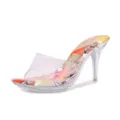 Sandali trasparenti da donna con tacco alto, mules stiletto trasparenti con soletta stampata. - 35 / Albicocca