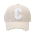 Gorra de béisbol de sherpa beige para mujer y hombre, gorro de invierno de forro polar con letra. - Talla única / Blanco Roto