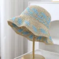 Woven straw sun hat for women, wide brim summer beach bucket hat, foldable casual travel headwear. - Adjustable / Beige Rhombic Pattern