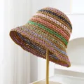 Colorful straw bucket hat for women, stylish woven sun hat for beach vacation and daily summer wear. - Khaki
