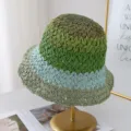 Gradient woven bucket hat stylish colorful summer beach sun hat breathable women hat - Adjustable / Green