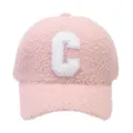 Bonita gorra de béisbol de borrego rosa, gorro de invierno cálido con letra C blanca. - Talla única / Rosa