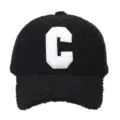 Gorra de béisbol de forro polar negro con bordado de letra C, gorro de invierno cálido - Talla única / Negro
