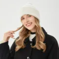 White ribbed knit beanie hat for women, soft warm winter headwear accessory for cold weather. - M (54-58cm) / Beige