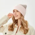 Warm winter knitted beanie for women, dual-color spliced design, soft and comfortable wool hat. - M (54-58cm) / Khaki