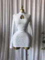 Long sleeve cutout jacquard mini dress with mock neck and sweet sexy style for women. - S / Milky White