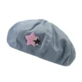 Lichtblauwe denim baret muts voor vrouwen met leuke dubbele ster patch stijlvolle schildersmuts - Ster Stijl / Lichtblauw