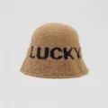 Herbst Winter braune Plüsch Bucket Hat für Damen modische Buchstaben bestickte Fischerhut - Camel