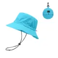 Quick-drying bucket hat with chin cord, packable sun hat for outdoor hiking and beach fishing. - One Size / Light Blue